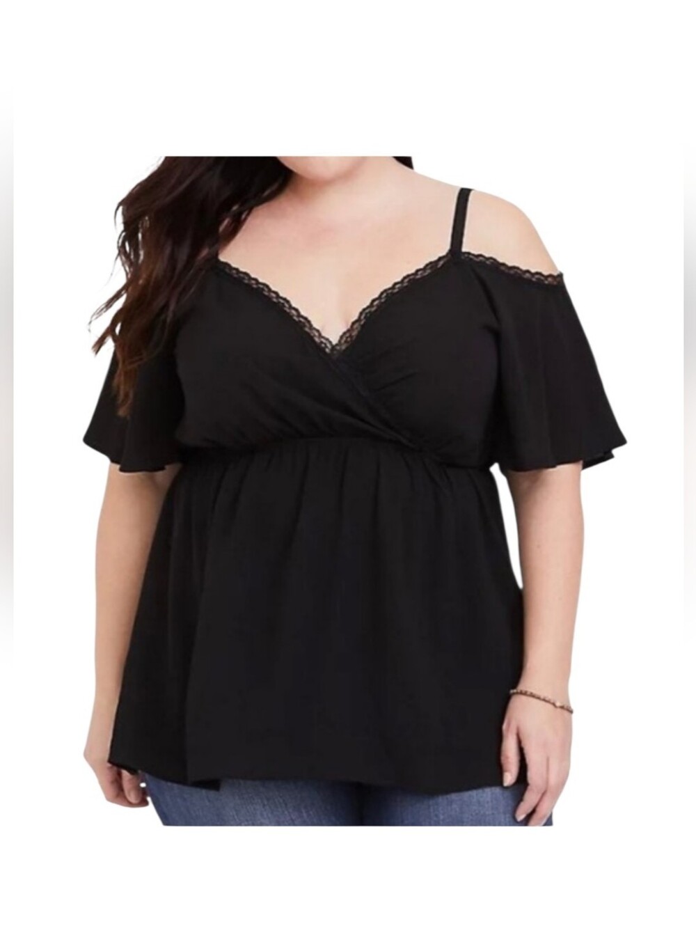 Torrid Off The Shoulder Lace Trimmed Black Blouse sz 1 - NEW